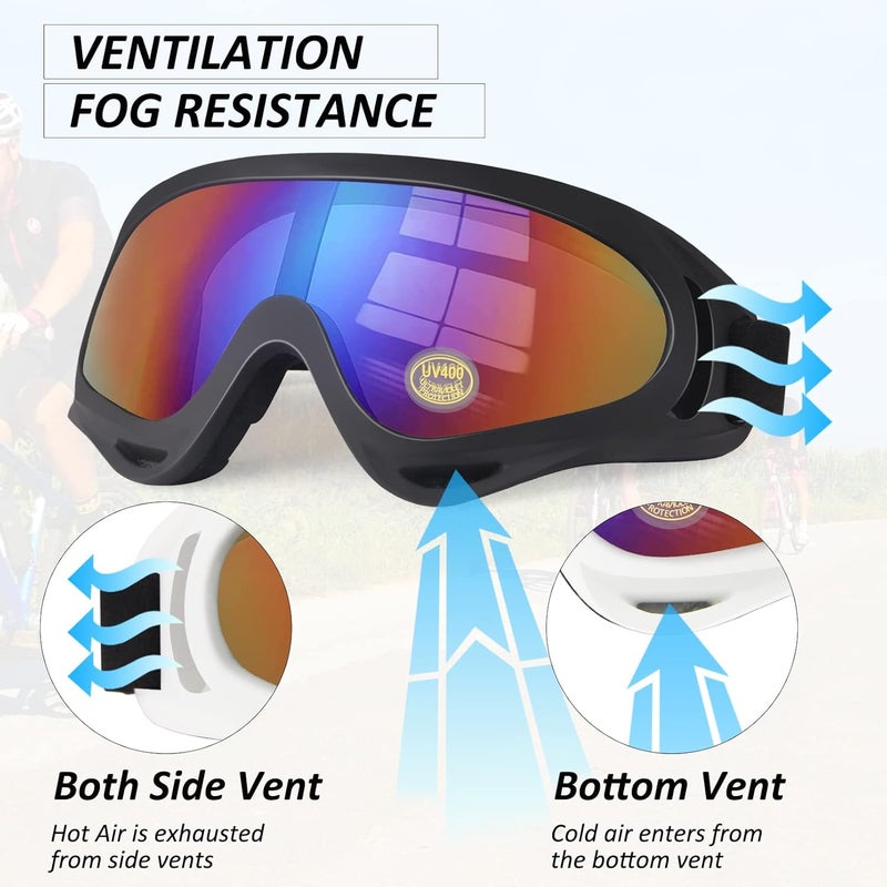 4-FQ Motorcycle Goggles Kids, 2 Pack Dirt Bike ATV Motocross & Ski Goggles, Off Road Riding Glasses for Child, Anti-UV Dust Airsoft Glasses for Men Women Youth Adults (White+Black Frame/Color Lens) - Image 4